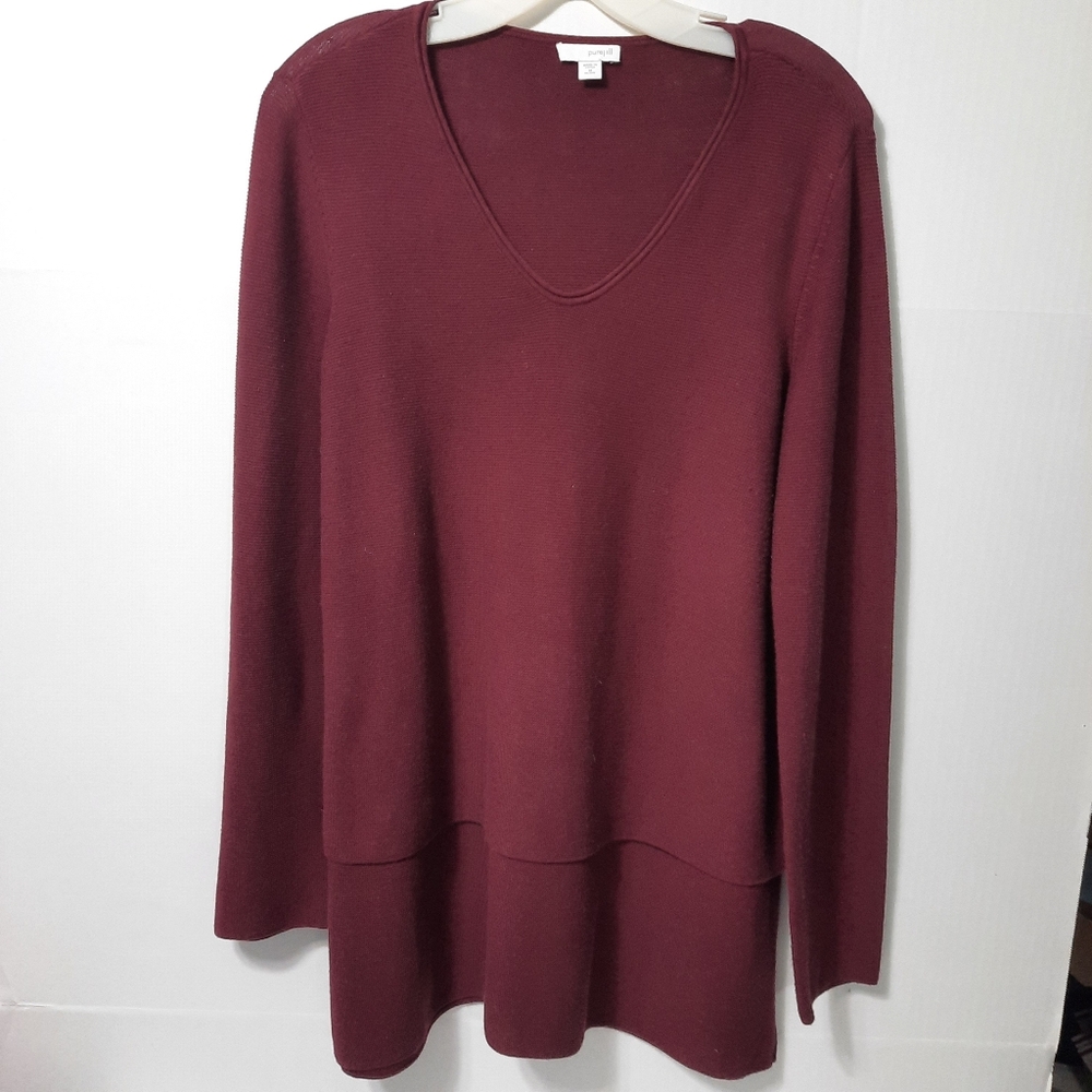 PureJill by J.Jill Pullover Long Sleeve Tunic Sweater Knit Top Maroon Petite Med